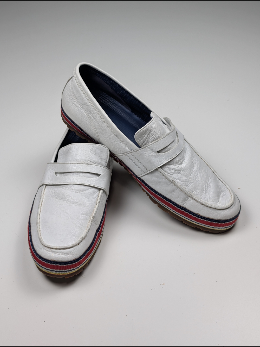 Cole Haan Nike Air Mens White Leather Penny Loafers Stripe Driver Size 10 M